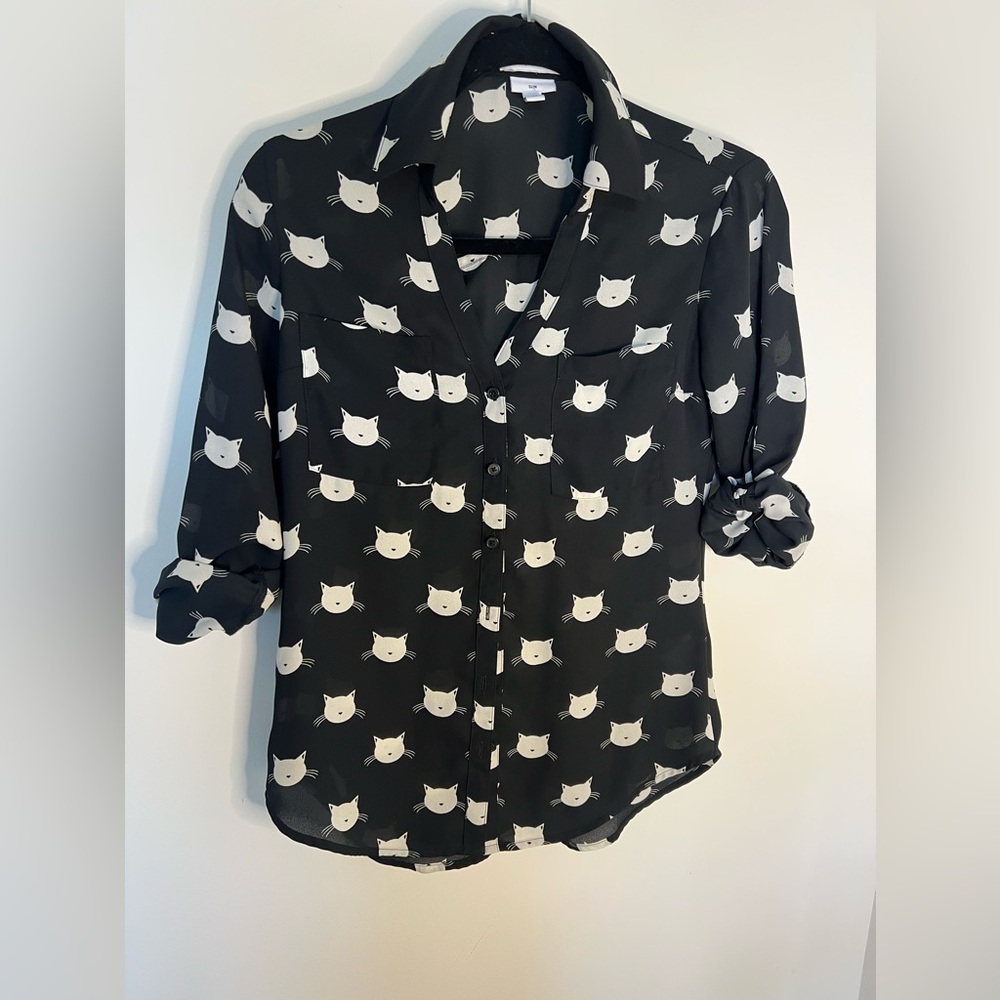 Cat Print Express Portofino Shirt, Slim Fit, Size XS EUC
